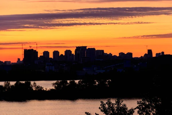 Solnedgång Över Floden Dnepr Kiev Ukraina — Stockfoto