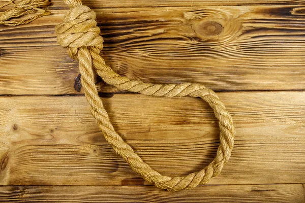 Laço Mortal Corda Fundo Madeira Conceito Pena Morte Suicídio — Fotografia de Stock