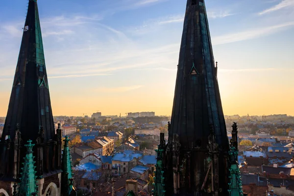 Vista Cidade Lviv Torre Sineira Igreja Dos Santos Olha Elizabeth — Fotografia de Stock