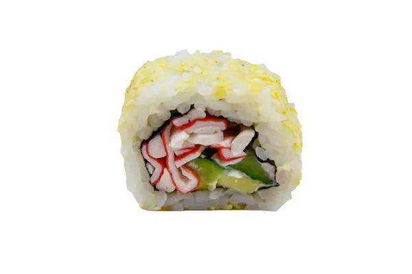 Uramaki Sushi Roll Con Surimi Isolato Sfondo Bianco — Foto Stock