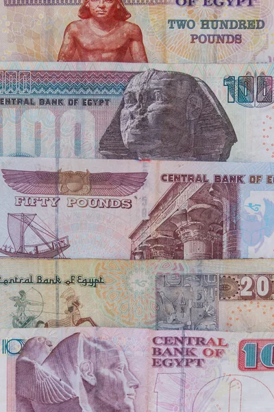 Különböző Egyiptomi Fontbankjegyek Háttere Egyiptomi Pénznem — Stock Fotó