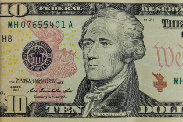 Macro shot of ten dollars banknote