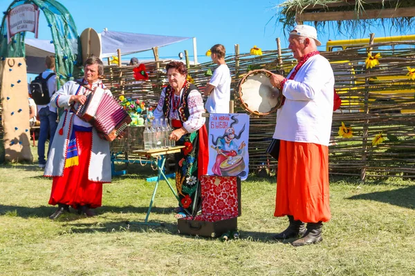 Region Dnipropetrowsk Ukraine Juni 2018 Volksmusiker Traditioneller Ukrainischer Kleidung Treten — Stockfoto