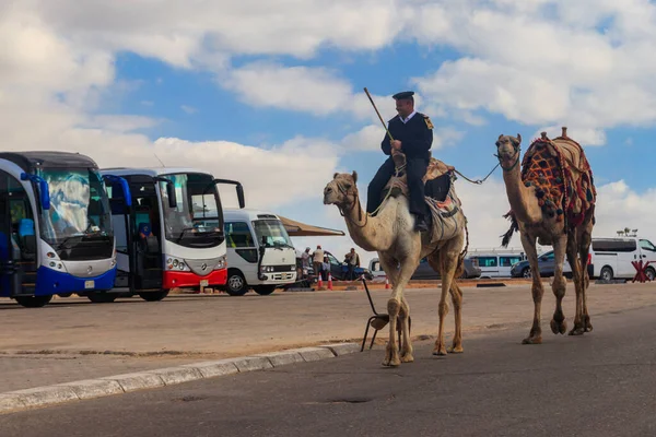 Каир Египет Декабря 2018 Года Египетский Полицейский Едет Верблюде Районе — стоковое фото