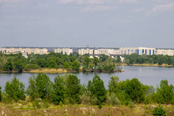 Utsikt Över Floden Dnepr Och Staden Komsomolsk — Stockfoto