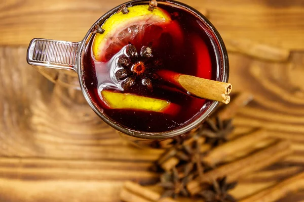 Mulled Wine Spices Wooden Table Top View — Stock Photo, Image