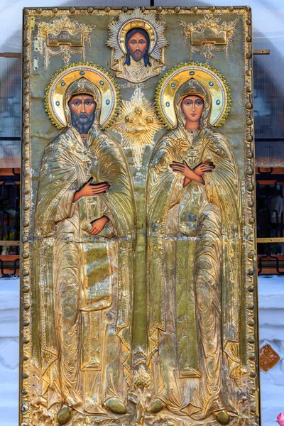 Icon of orthodox saints Peter and Fevronia in Holy Trinity convent in Murom, Russia