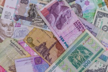 ABD dolarları, Rus rublesi, Beyaz Rusya rublesi, Mısır sterlini ve Ukrayna hrivniası