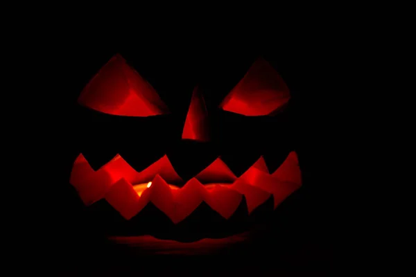 Spooky Halloween Zucca Jack Lanterna Con Candele Accese Sfondo Scuro — Foto Stock