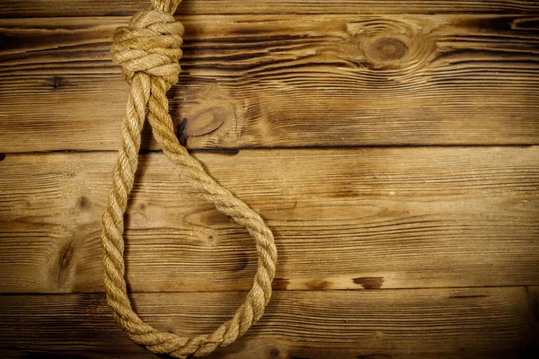 Deadly Loop Rope Wooden Background Concept Death Penalty Suicide — Stock Photo, Image