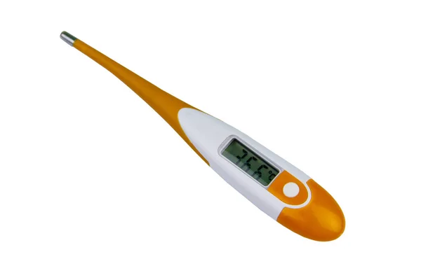 Dijital Tıbbi Termometre Beyaz Arka Planda Izole Edilmiş Sağlıklı Insan — Stok fotoğraf