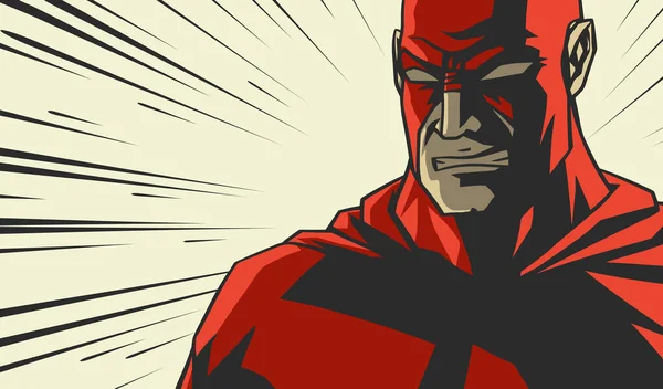 Livro Quadrinhos Vermelho Estilizado Super Herói Chora Face Linhas Radiais —  Vetores de Stock