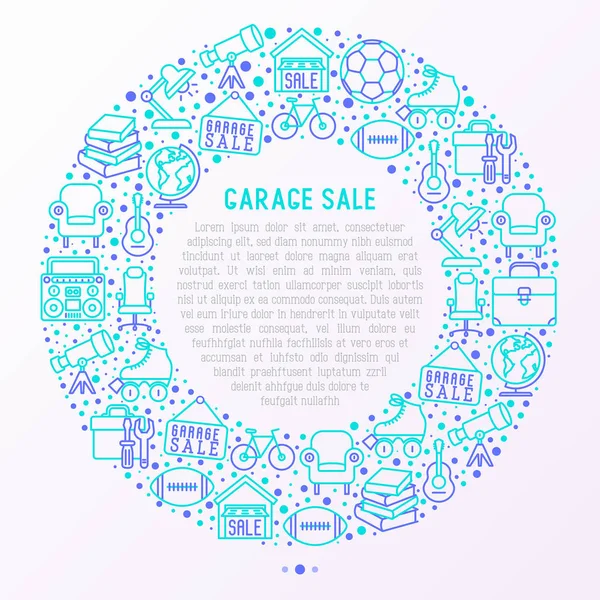 Garage sale concept in circle with thin line icons