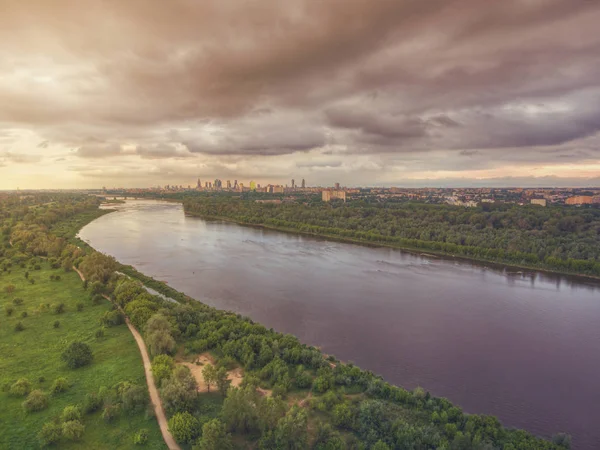 Aerial View Vistula River Warsaw City Center — Stock Photo, Image