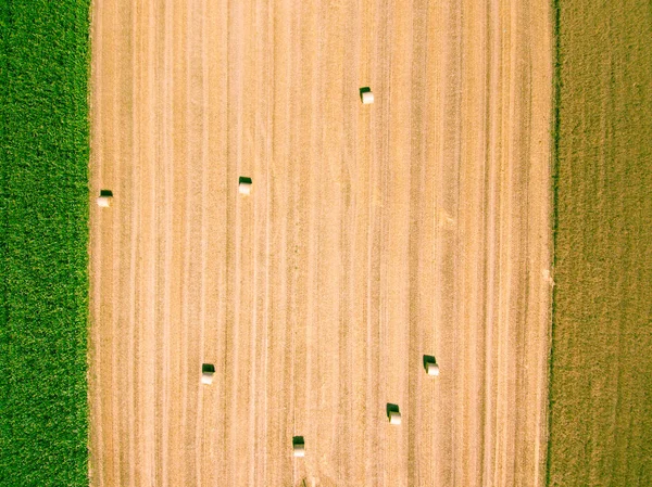 Luchtfoto Van Ronde Hooibalen Stoppels Uitzicht Vanaf Direct Boven — Stockfoto