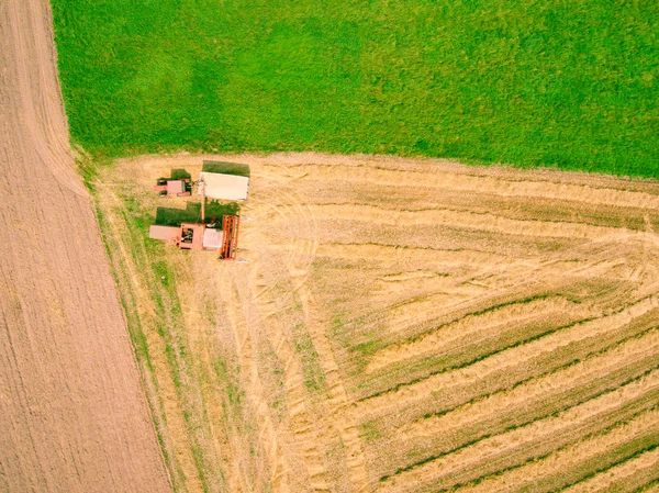 Aerial View Combine Harvester Tractor Working Field View Directly Avbove — Stock Photo, Image