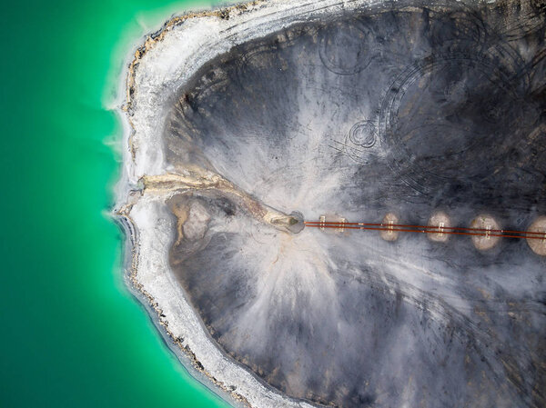 Azure Lake top view, abstract fantasy green and brown pattern background
 