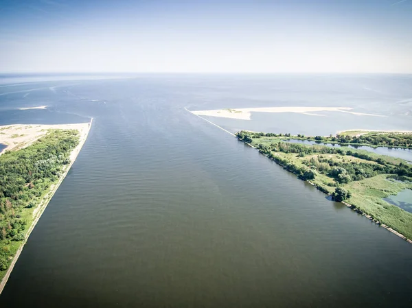 Αεροφωτογραφία Των Εκβολών Του Ποταμού Βιστούλα Στη Βαλτική Θάλασσα — Φωτογραφία Αρχείου