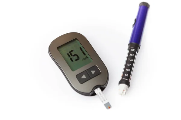 Danger Hyperglycemia Glucometer High Blood Sugar Pen Injector Isolated White Stock Photo