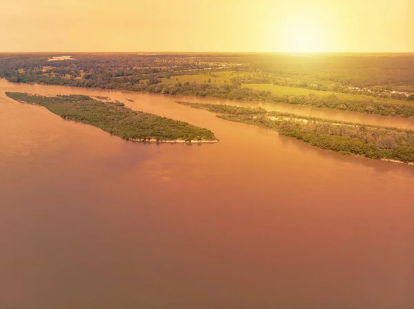 Río Vístula Cerca Del Pueblo Kepa Kielpinska Vista Aérea — Foto de Stock