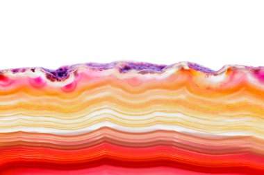 Soyut arka plan, kırmızı turuncu akik dilim beyaz izole mineral çizgili