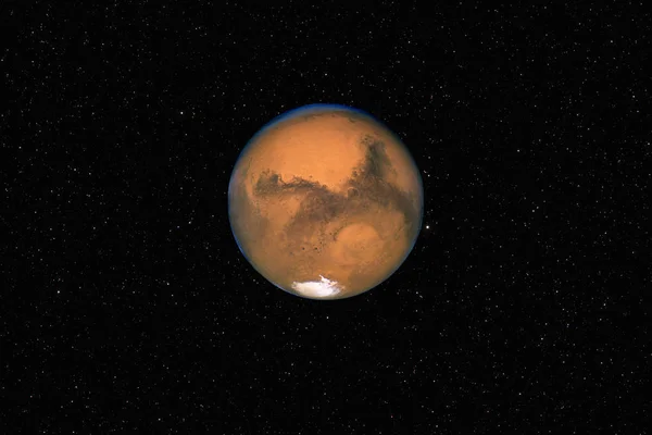 太陽系の暗い星空の背景に対する惑星火星 Nasaによって供給されたこの画像の要素 — ストック写真