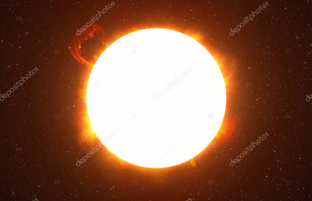 Bright Sun against dark starry sky in Solar System, elements of this image furnished by NASA