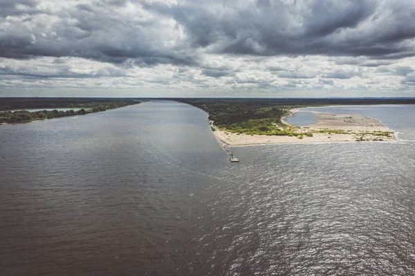 Vista Aérea Desembocadura Del Río Vístula Mar Báltico Imagen Tono — Foto de Stock