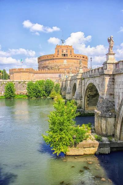 Saint Angel castle and bridge over Tiber river in Rome, Italy