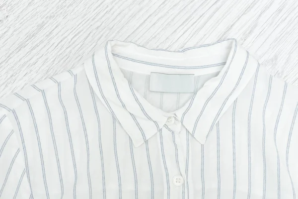 Kragen Eines Weißen Hemdes Mit Streifen Details Modisches Konzept — Stockfoto