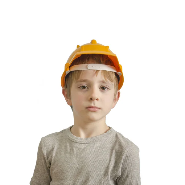 Ragazzo Col Casco Del Costruttore Isolato — Foto Stock