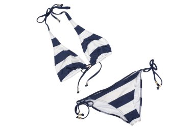 Beyaz bir arka plan üzerinde çizgili mayo. İzole et. Beach gardırop. Moda kavramı
