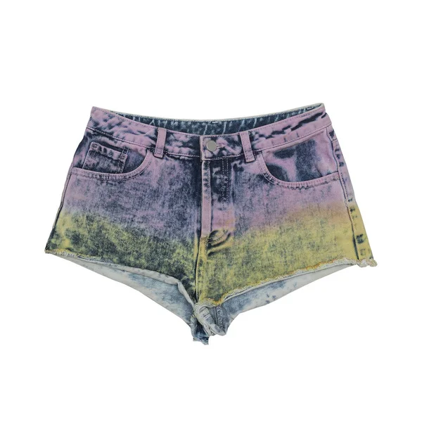 Kleur Denim Shorts Een Witte Achtergrond Isoleren Modieuze Concept — Stockfoto