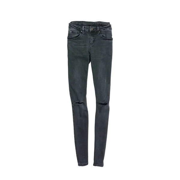 Modekonzept Graue Zerrissene Jeans Auf Weißem Hintergrund Isolieren — Stockfoto