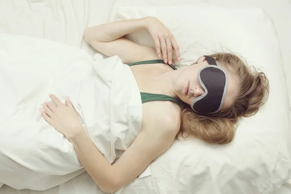 Young Woman Sleeping Mask Sleep Relaxation — Stock Photo, Image