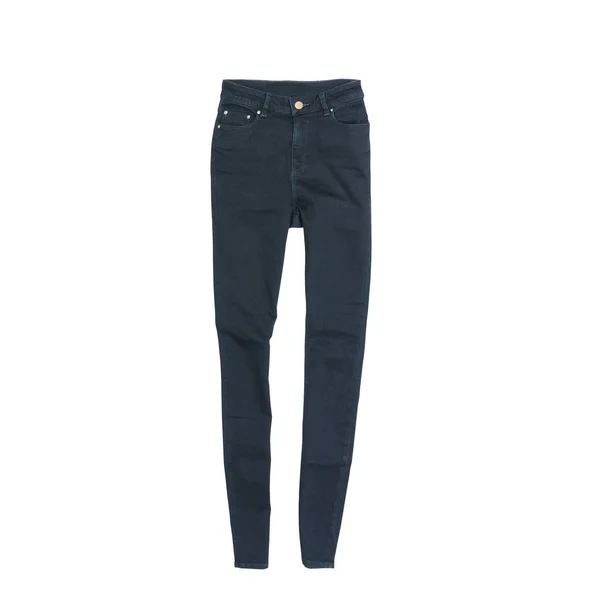 Calça Jeans Preta Fundo Branco Isola Conceito Moda — Fotografia de Stock