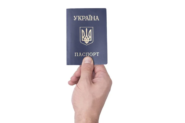 Passeport Ukrainien Bleu Dans Main Homme Isoler — Photo
