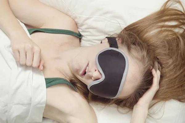 Young Woman Sleeping Mask Sleep Relaxation — Stock Photo, Image
