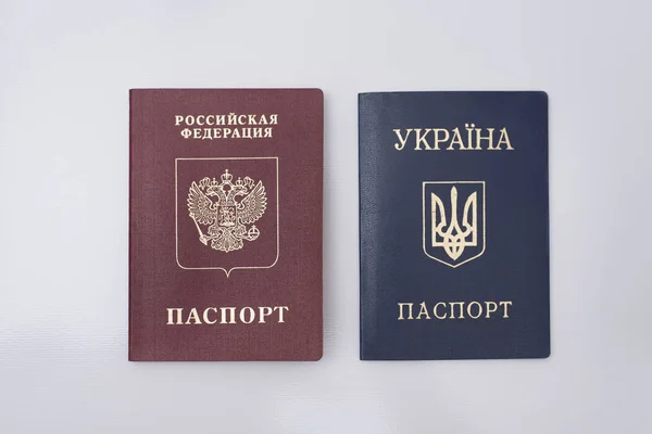 Ukrainian Russian International Passports White Background Close — Stock Photo, Image