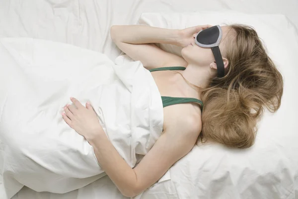 Young Woman Sleeping Mask Sleep Relaxation — Stock Photo, Image