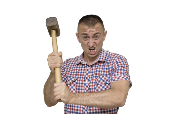 Agressieve Man Met Een Kanon Een Witte Achtergrond Werk Concept — Stockfoto