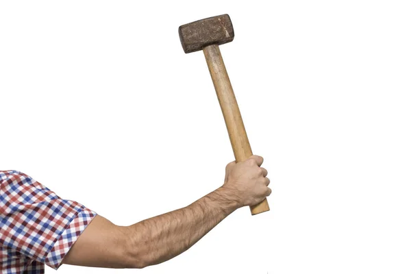 Old Sledgehammer Man Hand White Background Isolated — Stock Photo, Image