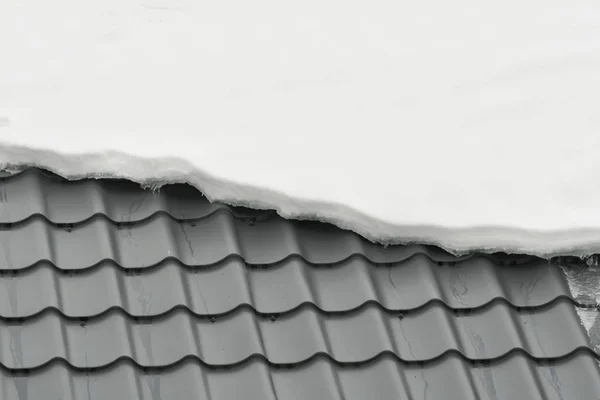 Metal Tiling Roof Winter Season Covered Snow Background Texture Close — Stock Photo, Image