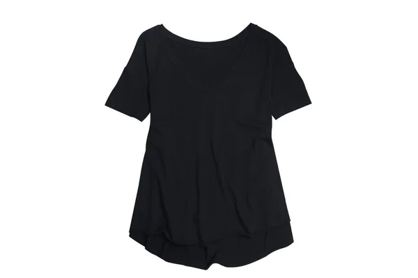 Vrouwelijke Zomer Garderobe Zwart Shirt Bovenaanzicht Isoleren Witte Achtergrond — Stockfoto