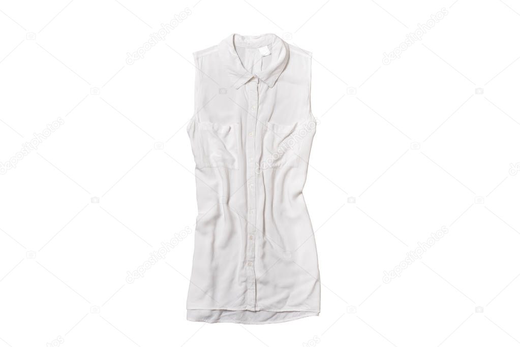 White blouse isolate on white background. Top view.