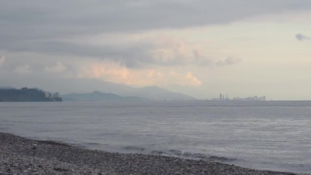 View City Skyscrapers Sea Bank Evening Sunset Batumi Georgia — Stock Video