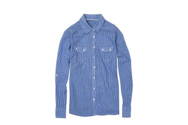 Mavi çizgili gömlek izole beyaz arka plan üzerinde.
