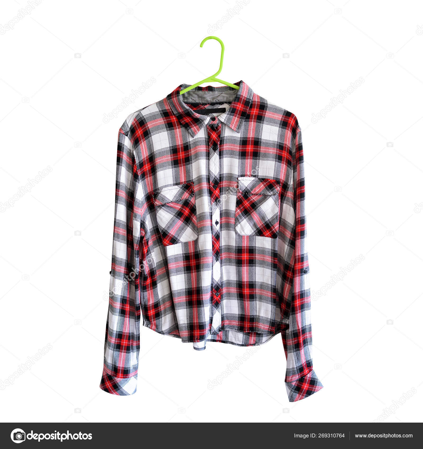 Camisa a cuadros roja y blanca en una percha. Fondo blanco. Aislar — Foto  de stock #269310764 © SomeMeans, image size:1600x1700