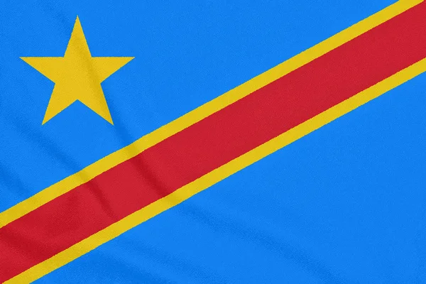 Drapeau de la République démocratique du Congo sur tissu texturé. Symbole patriotique — Photo