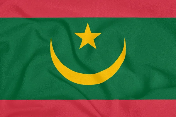 Drapeau de Mauritanie sur tissu texturé. Symbole patriotique — Photo